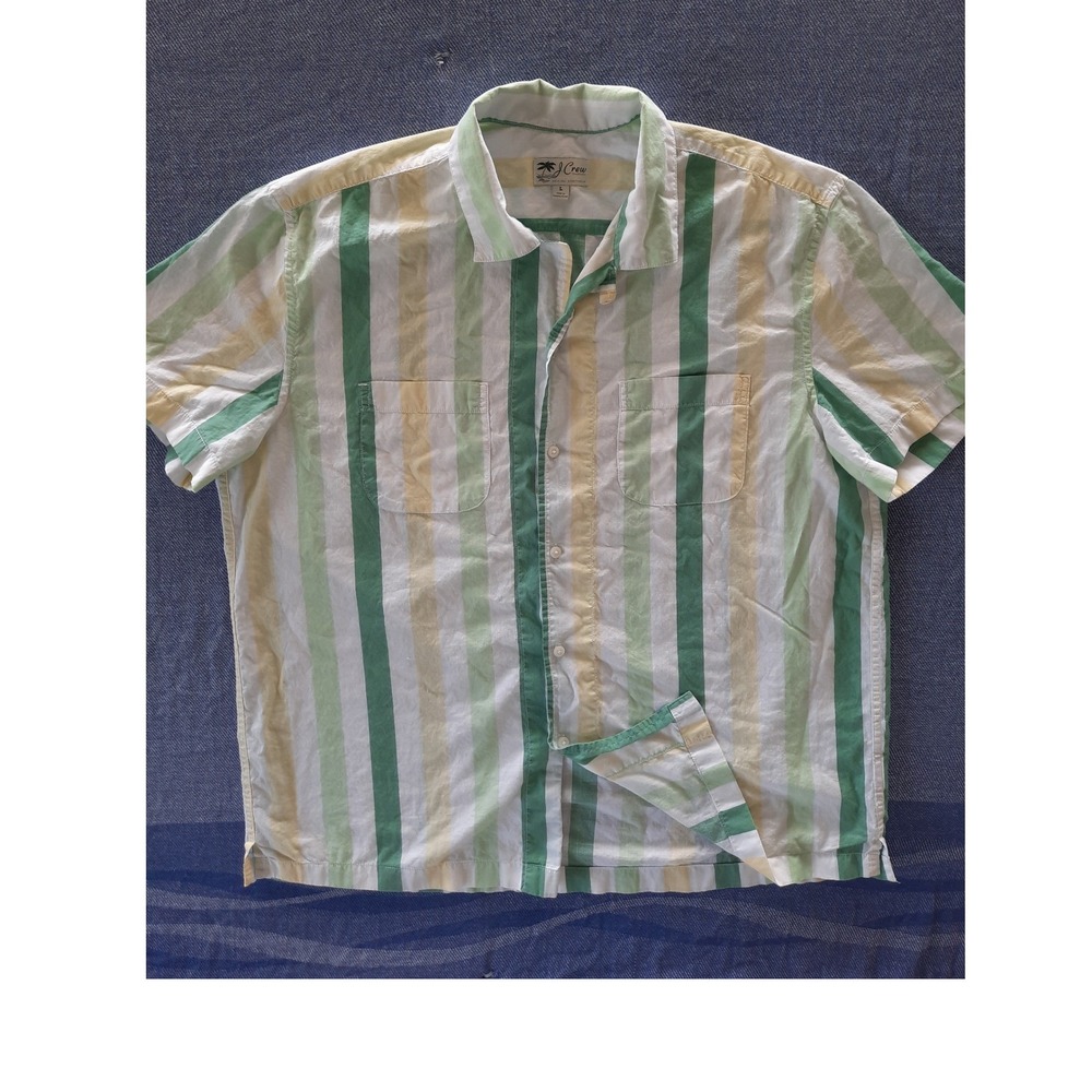 Rare J.Crew Men Large Striped Short Sleeve Summer MultiColor Cotton Button Shirt - Picture 1 of 8